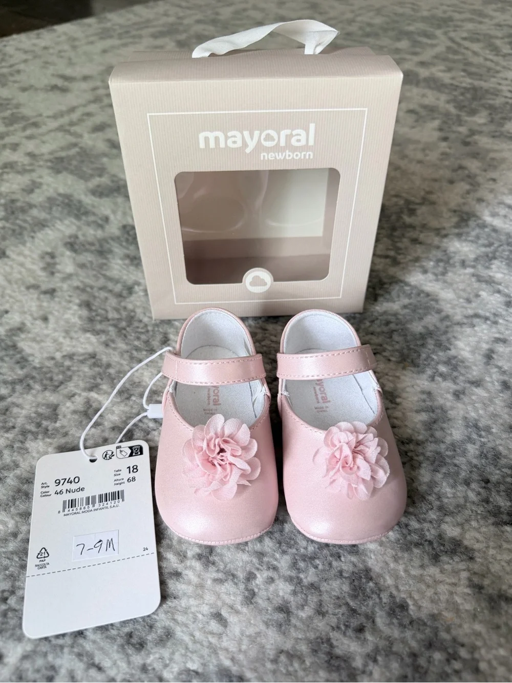 Mayoral Pink Mary Jane Baby Shoes with Floral Accent